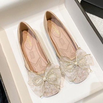 平底鞋法式淺口單鞋仙女風春秋款蝴蝶結豆豆鞋百搭大碼女鞋41到43