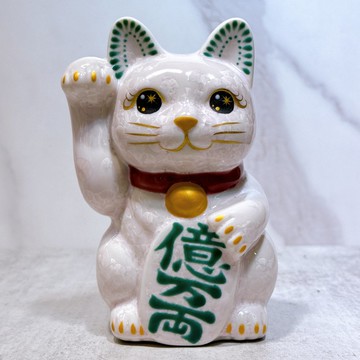 【桃彩吉祥】日本清水燒招財貓 | 花結晶 桃 億万両 右