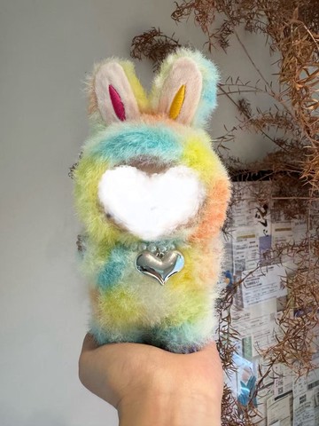 彩虹扎染漸變毛絨娃衣|甜美兔耳設計|珍珠愛心項鍊|適用潮流盲盒
