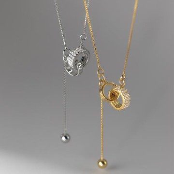 【ANGEL】環環雙圈流蘇光珠鎖骨鍍銀項鍊(2色可選)