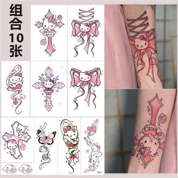 春季上新🌸桃園出貨🌸貓咪花臂紋身貼卡通手臂軟妹持久防水ins小清新KT凱迪貓蝴蝶結貼