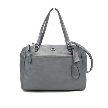 coach 灰色皮革銀釦方型手提包