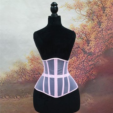 21153-28cm中長款魚骨綁帶腰封透視網紗透氣薄款束腰16條魚骨