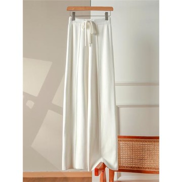 白色外穿針織闊腿褲女秋冬2025新款高腰垂感高級感軟糯毛線拖地褲