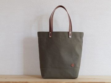 皮革提把 帆布 A4 長型托特包 橄欖綠