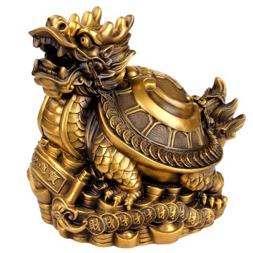 歐圣英 銅金錢福字龍龜擺件 財字元寶八卦龍頭龜母子龍龜家居