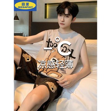 2025新款莫代爾背心睡衣男士夏季青少年學生家居服薄款天冰絲套裝