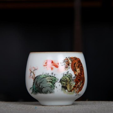 月白開片可養金線汝窯功夫禪定茶杯品茗主人杯單個五福臨門老虎盞