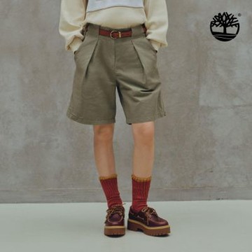 Timberland官方旗艦 女款灰綠色棉麻百慕達短褲|A442F590