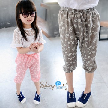 【R0131】shiny藍格子-嬰幼館．春裝新款女童小清新碎花燈籠褲