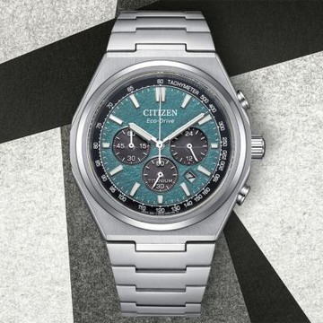 CITIZEN 星辰 Zenshin 新鈦度 限量 超級鈦 光動能復古三眼計時手錶 雙11買買節 送禮首選-銀x綠 CA4610-85X