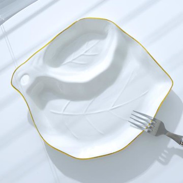 歐式金邊餐具餃子盤圓形帶醋碟吃水餃專用盤子壽司菜盤薯條裝蝦盤