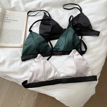 歐美綢緞色丁性感女三角杯文胸隱形薄款細肩帶無鋼圈軟杯內衣bra