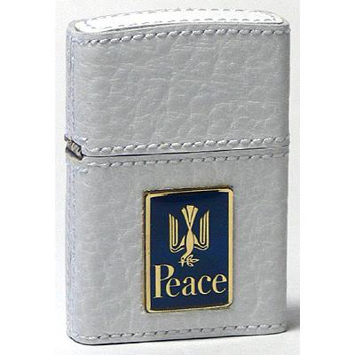 ジッポー ZIPPOライター ジッポライター| タバコ柄・革巻「PEACE」革巻ピース・限定版 B.白色、未使用品2007年製