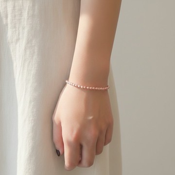 氣質淺玫瑰粉紫 米粒淡水珍珠 簡約純銀 可調整手鍊