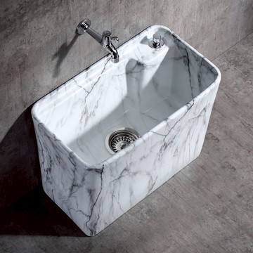 彩色白石紋陶瓷拖把池臺控防堵拖布池陽臺衛生間洗地墩布池拖把槽 b8031