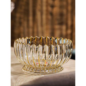 法國奢華高檔2026新款水晶玻璃描金水果盤家用客廳干果盆茶幾擺件