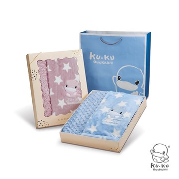 KUKU酷咕鴨 神奇荳荳安撫毯彌月禮盒(藍/紫)