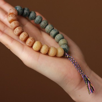 原創風化菩提子佛珠手串六字真言陰皮菩提根單圈文玩桶珠手鏈禮物