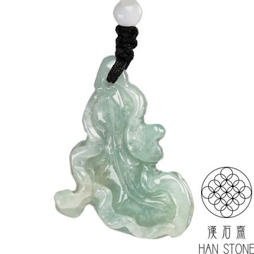 【漢石齋】天然翡翠A貨 白菜百財玉佩吊墜 冰糯種飄花(25*13*32mm)