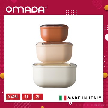 OMADA Pull Box易拉保鮮盒 方型/三件式/0.4+1+2L (日出色)  M6753