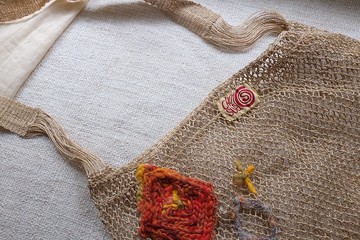 全手織麻線袋 handspund linen bag