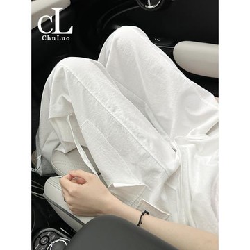 白色工裝褲女款夏季薄款高腰小個子2025新款美式速干運動闊腿褲子