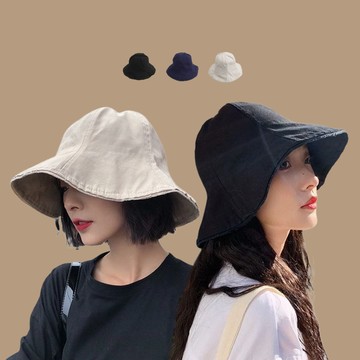 現貨-漁夫帽女米色百搭韓版潮遮臉帽子日系毛邊夏季波浪邊遮陽防曬盆帽