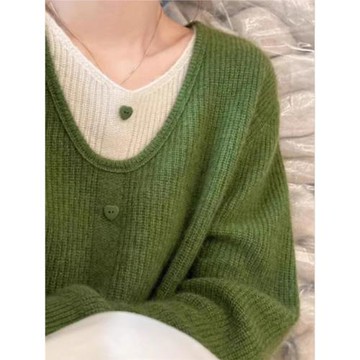 小個子清新綠色假兩件針織衫女春2025新款洋氣減齡多巴胺穿搭上衣