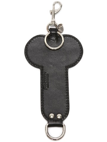 JW Anderson - logo-debossed leather keyring - unisex - CALFSKIN - One Size - Black