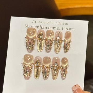 💟加一手工甲💅🏻藝禾穿戴甲【塞莎特之淚】香檳色鋯石鑽法式氣質貓眼高級輕奢美甲純手工穿戴甲 YAMC