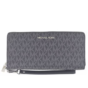 MICHAEL KORS Jet Set 黑色MK花紋防水布提把拉鍊長夾