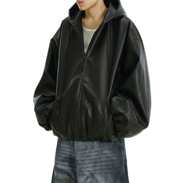 【20ss_select】韓國 cleanfit boxy 短版連帽皮外套 皮衣 皮外套 短版外套 連帽皮外套 落肩寬鬆