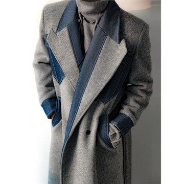 【抗起球】2024冬季新款重工加厚保暖牛仔拼接高級感設計感大衣男