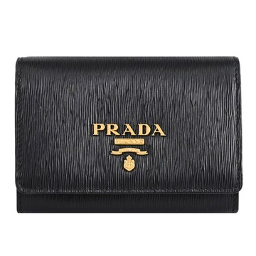 PRADA 1MH026 浮雕LOGO水波紋扣式零錢卡包/簡易短夾.黑