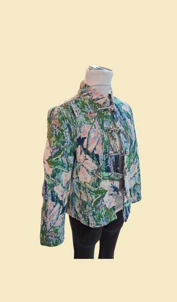 VINTAGE 悅裳 新式改良復古 幻彩牛仔花布短外套