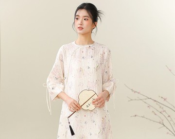 【暖沙米】新中式復古中國風 亞麻印花洋裝