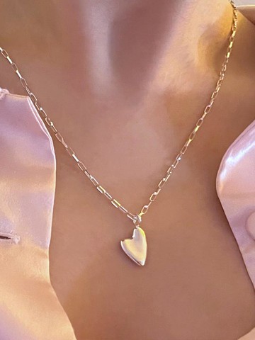 Sterling Silver Heart Pendant Necklace [Sky Blue]