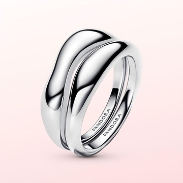 PANDORA 女款有機造型疊戴戒指  銀  56mm