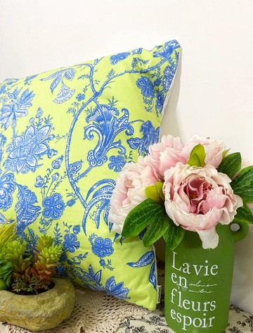 北歐風格黃色簡約彩藍色花圖案抱枕靠枕靠墊枕套