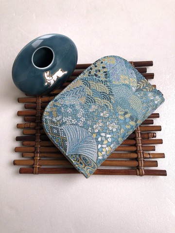 京西陣金襴錦織【碧綠花傘】-短夾/皮夾/零錢包/禮物