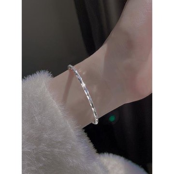 S999純銀波光粼粼手鐲女實心足銀鐲子小眾設計送女友閨蜜生日禮物