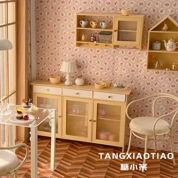 娃屋 6分 三開門收納柜餐邊柜迷你微縮家具模型道具 bjd 配件場景