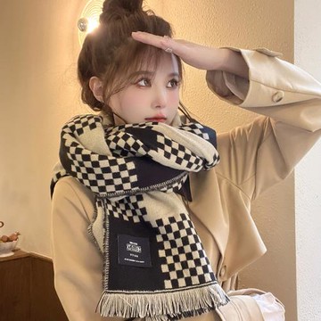 韓國格子圍巾女冬季韓版百搭學生秋冬加厚保暖針織毛線圍脖披肩男