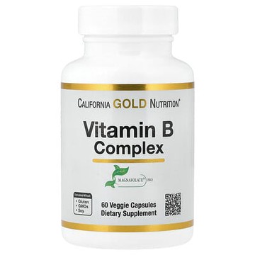 California Gold Nutrition, 維生素 B 複合物素食膠囊，含葉酸、生物維生素、泛酸和維生素 B6，60 粒