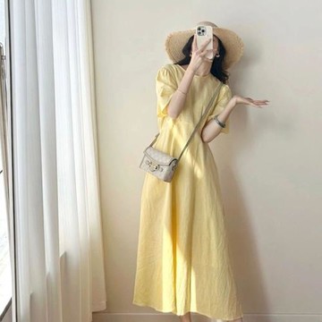 2025夏季超好看茶歇法式氣質高級感小個子超仙森系絕美黃色連衣裙