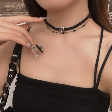 【台灣公司 可打統編】免運 甜酷辣妹雙層皮質愛心項鏈女choker項圈小眾設計感朋克鎖骨鏈頸鏈 可開發票 全館五折 工廠現貨直銷 新品特價 z9211