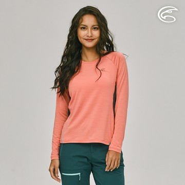 ADISI 女圓領配色雲彩紗透氣快乾保暖上衣AL2221052 (S-2XL) 貝殼粉｜內裡磨毛 輕量 排汗 速乾 彈性 機能衣