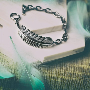 【MF select】古銀羽毛 T扣 造型手鍊 羽毛手鍊