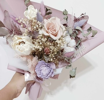 奶茶粉玫瑰永生乾燥花束 求婚告白捧花外拍週年畢業生日交換禮物